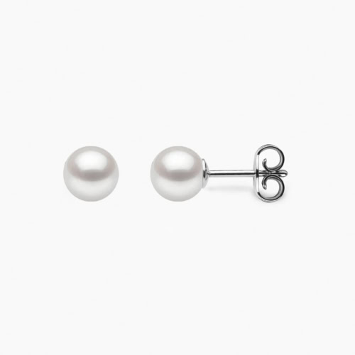 6.0-6.5mm AAA White Japanese Akoya Round Pearl Stud Earrings with 18k white gold