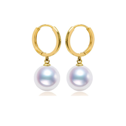 Gold Hoop Earrings with White Japanese Akoya Pearl