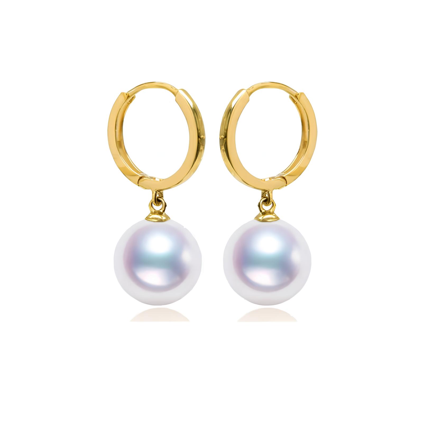 Gold Hoop Earrings with White Japanese Akoya Pearl