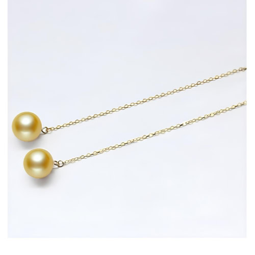 AAA+ Golden Japanese Akoya Pearl Threader Earrings