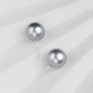 Round Silver Gray Tahitian Pearl Stud Earrings