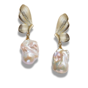 Freshwater Baroque Pearl Earrings with Butterfly