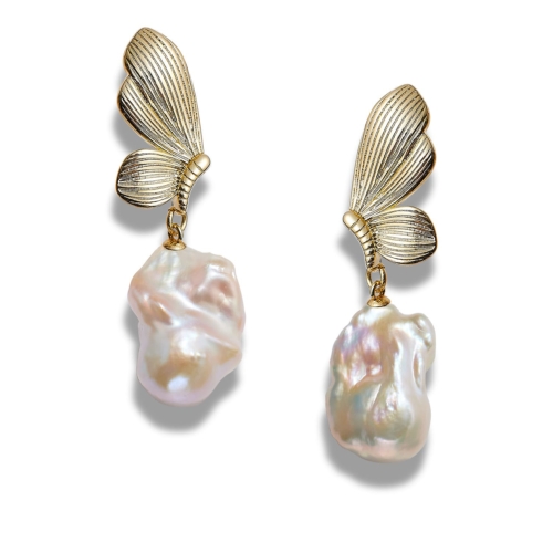Freshwater Baroque Pearl Earrings with Butterfly
