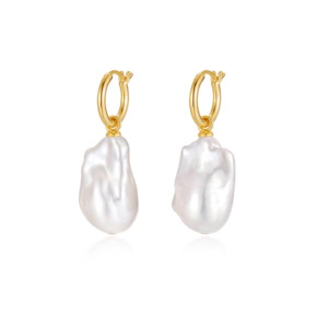 15-18mm Hoop Earrings with Baroque Pearl Pendant