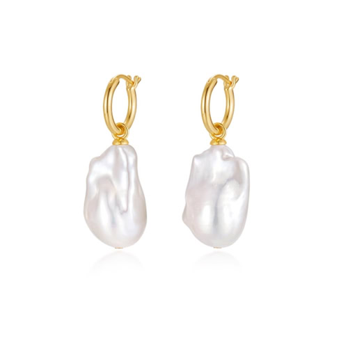 15-18mm Hoop Earrings with Baroque Pearl Pendant