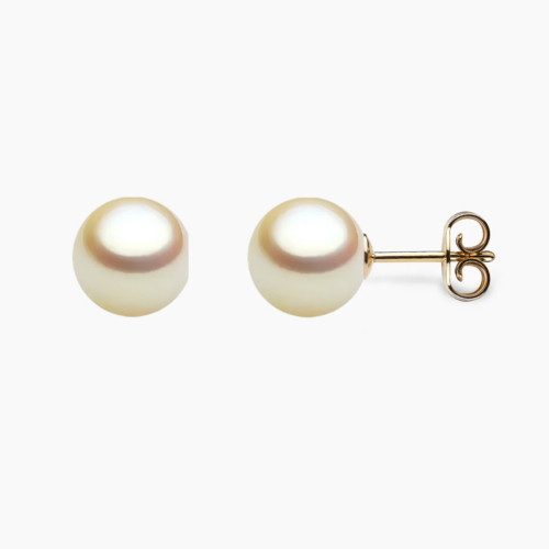 Golden Akoya pearl stud earrings 8.5mm with 18k yellow gold