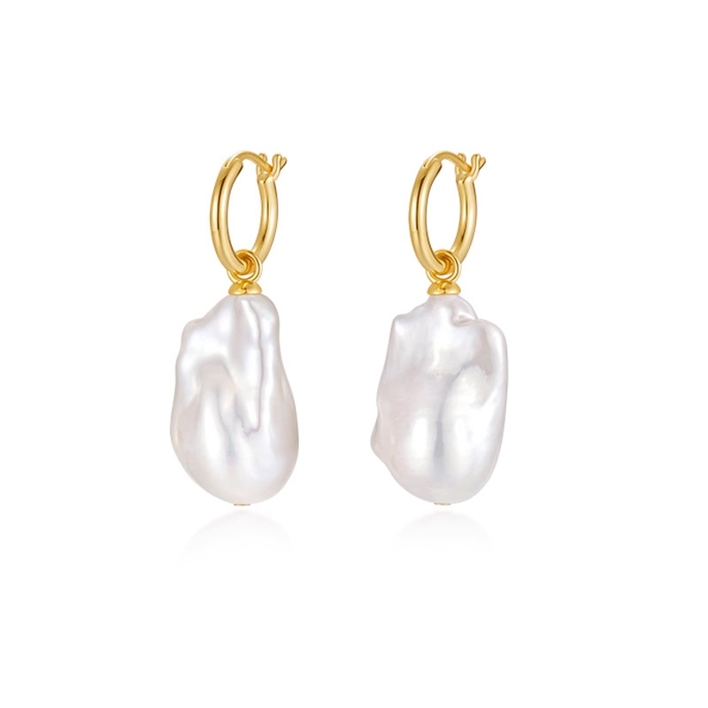 15-18mm Hoop Earrings with Baroque Pearl Pendant